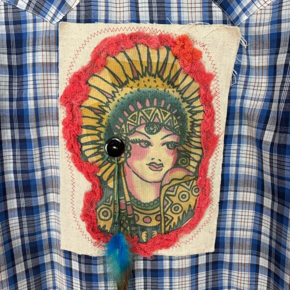 Upcycled Vintage Levi Plaid Button Front Shirt Wearable Art - Picture 4 of 16